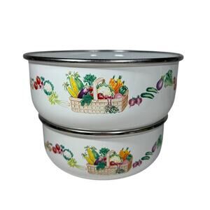 Vtg Kobe Kitchen Enamel Nesting Bowl Set Vegetables Picnic Basket Taiwan 1980s
